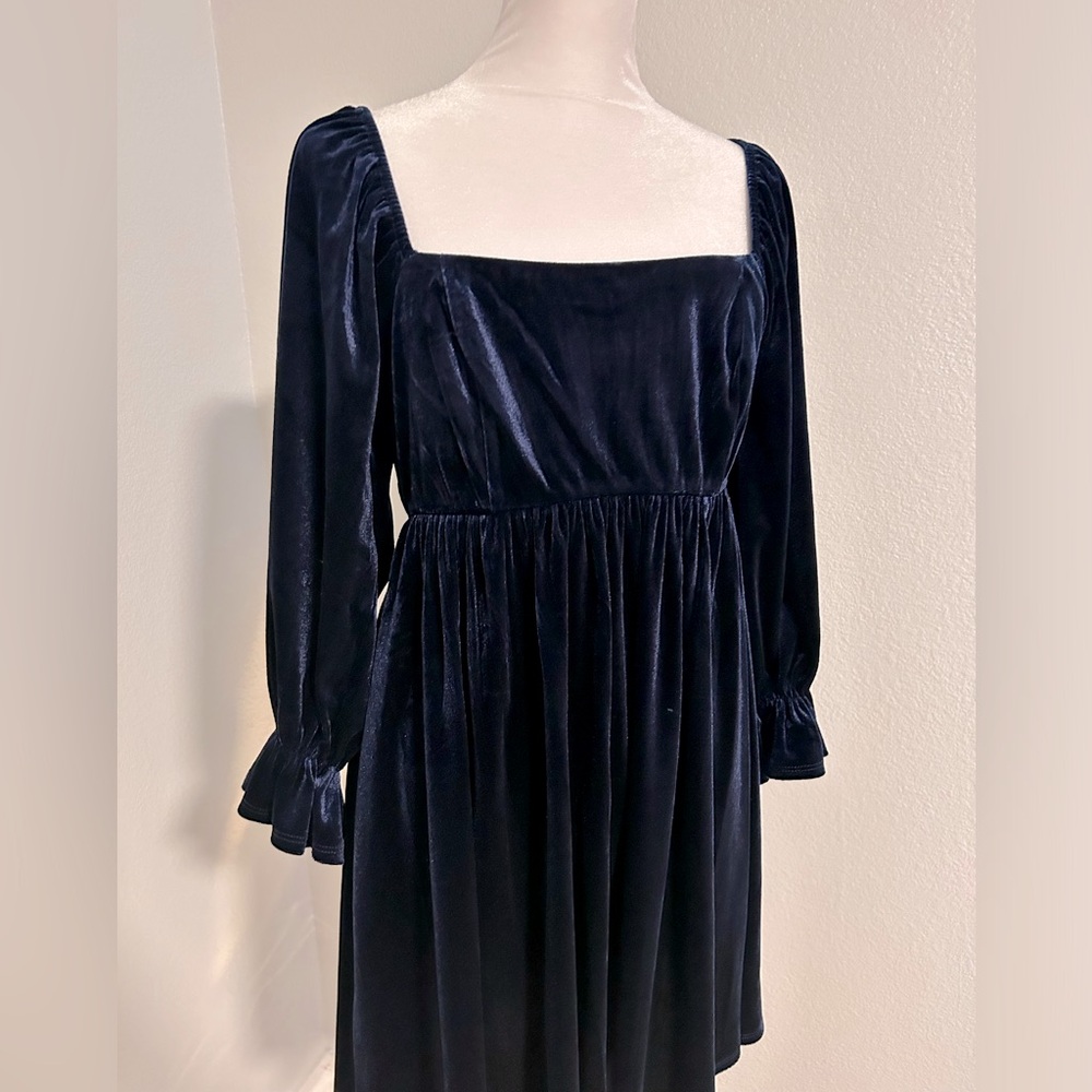 Velvet Square Neck 3/4 Sleeve A-Line Dress